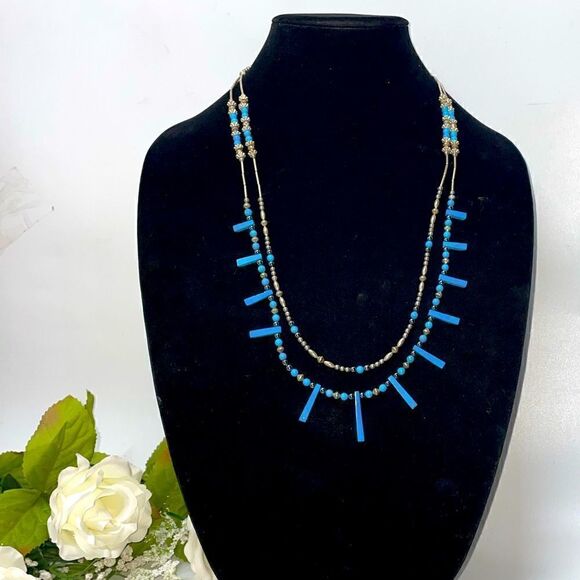 Silver & Turquoise Two Strand Necklace - Picture 1 of 4